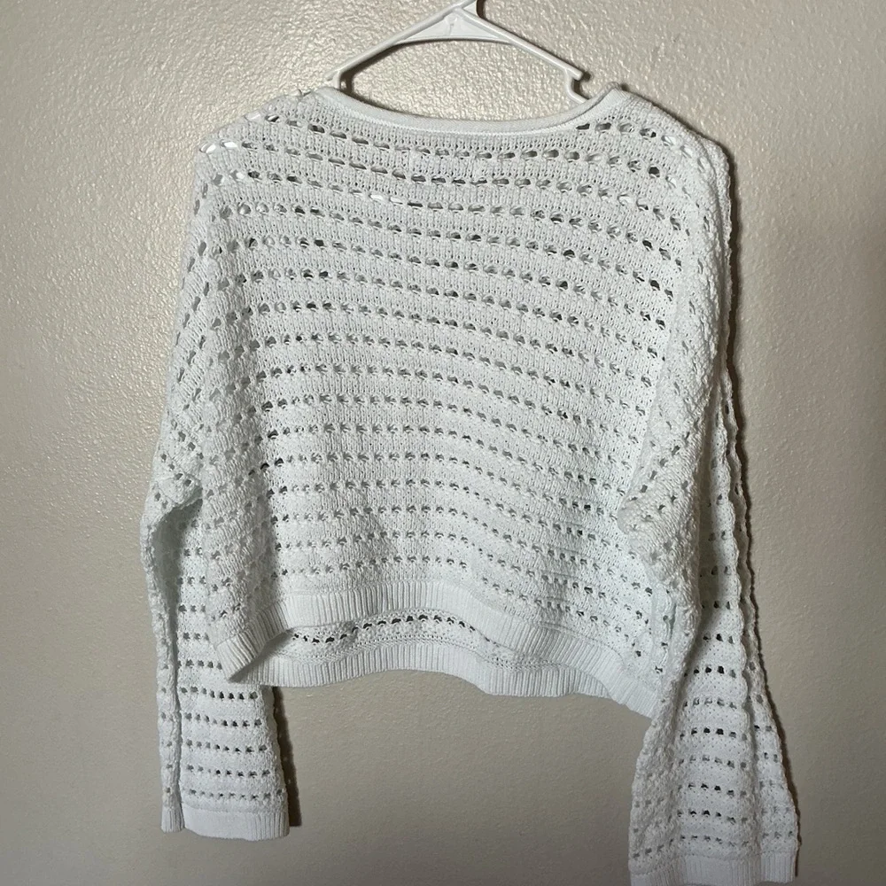 Hollister White Open-Knit Crochet Sweater Crop Small Boho Beach Cover-up - Picture 4 of 5